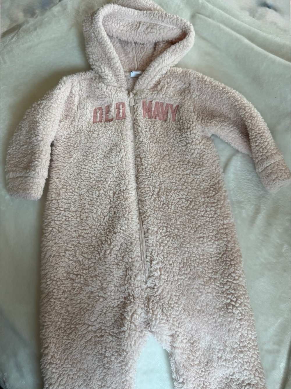 Old Navy Light Pink Hooded Sherpa One-Piece Footie for Kids